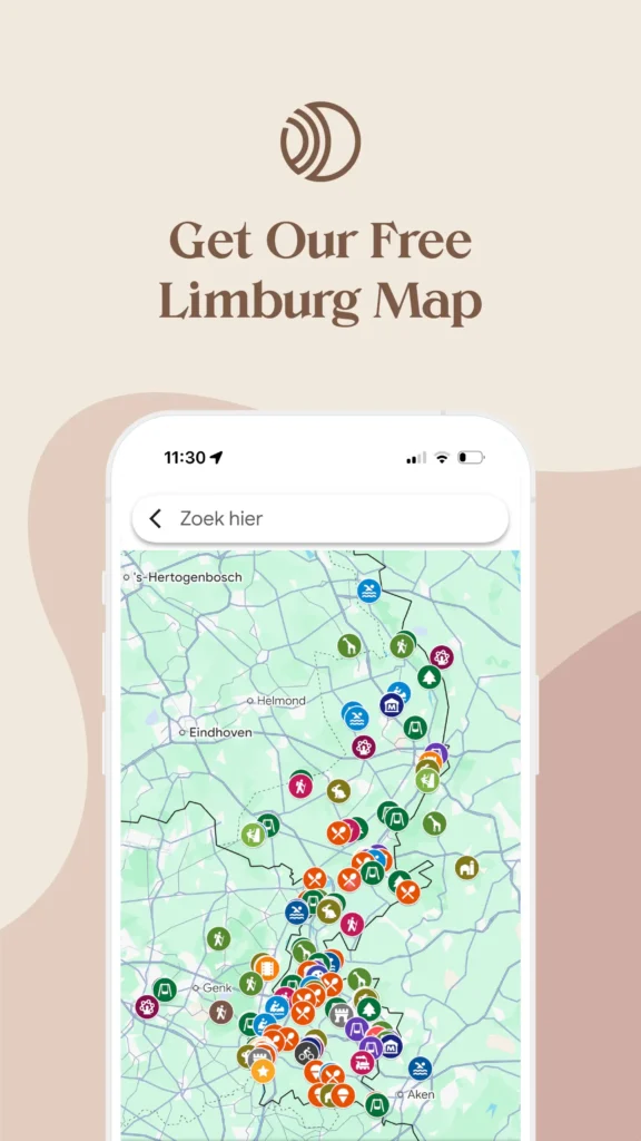Google Maps map of Dutch Limburg showing family-friendly places and attractions for children on a smartphone.