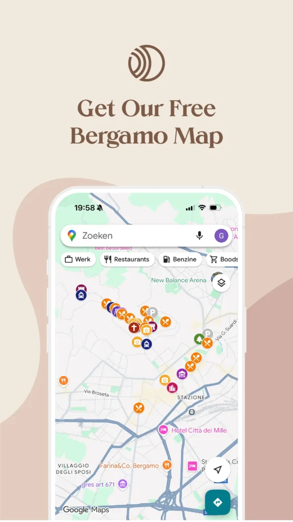 Our free Google MyMaps map containing lots of tips and highlights for Bergamo
