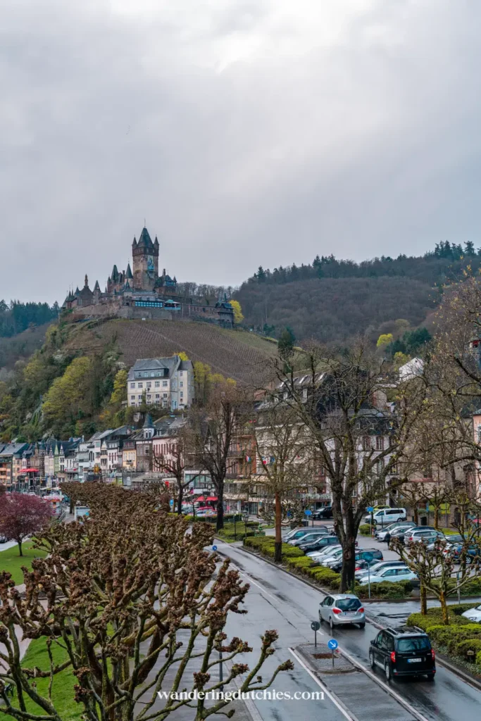 View of Reichsburg Cochem above the town on the Moselle in Germany.