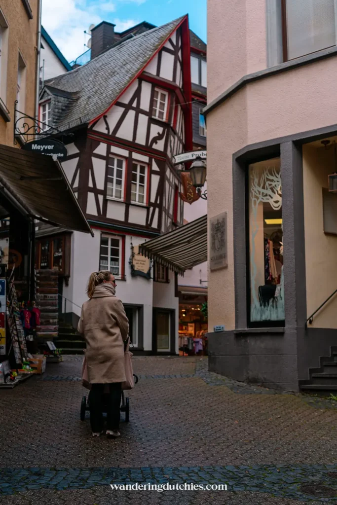Traditional half-timbered houses in the old town of Cochem, Germany.